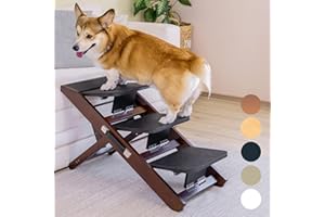 PRIORPET Dog Steps for Bed & Couch 2-in-1 Dog Stairs/Ramp - Height Adjustable Dog Ramp for Couch 7” - 20” - Pet Stairs, Dog Stairs for Small Dogs - Easy to Move Pet Steps with Landing Platform, Walnut