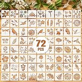 Marspark 72 Pcs Small Flowering Plants Stencils for Crafts Reusable, 3 Inch | DIY Flower Stencils for Painting on Wood Canvas Rock Wall, Botanical Wildflower Craft Paint Template for Home Decor Projects