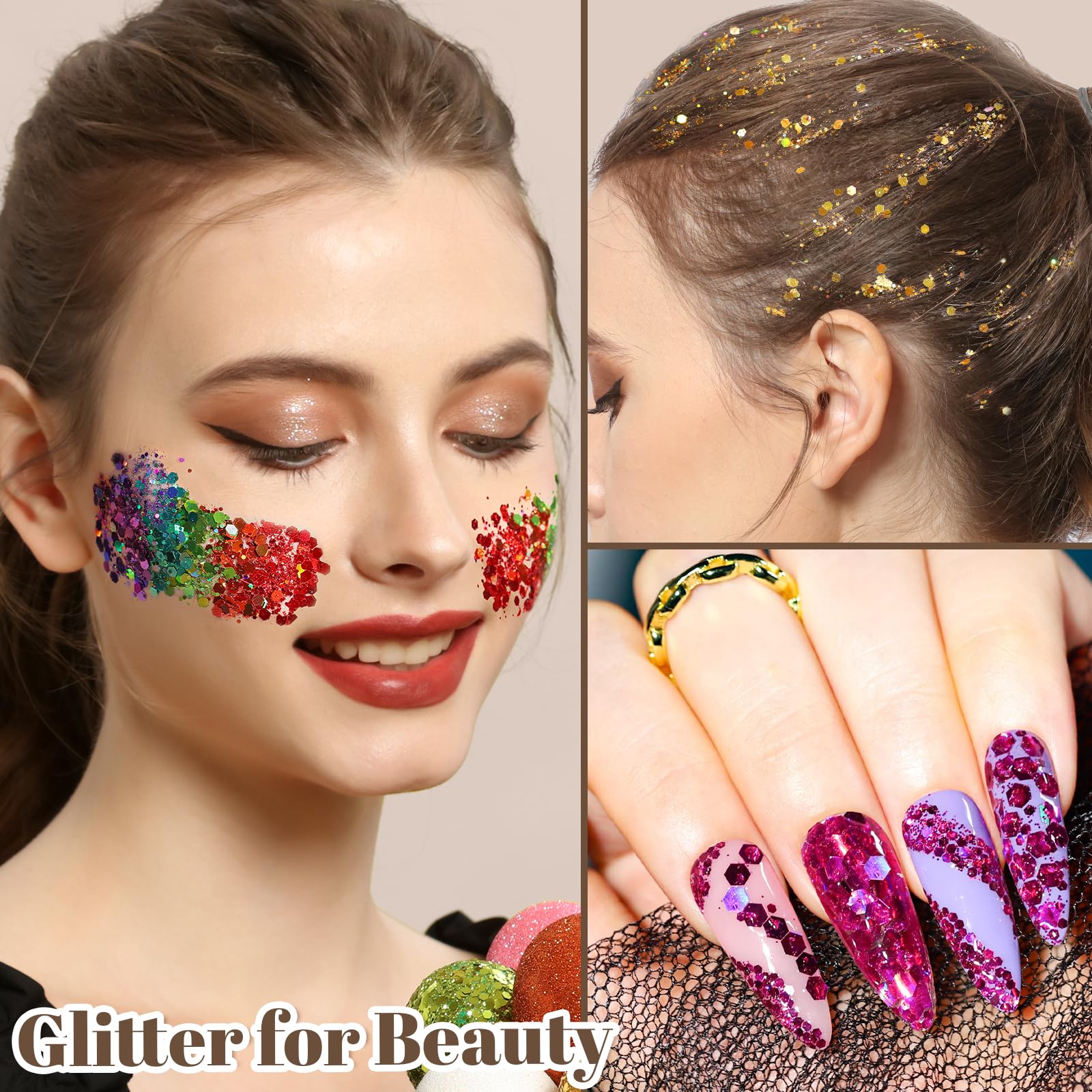 LEOBRO Chunky Glitter, 24 Colors Holographic Chunky Glitter for Crafts, Resin, Body Hair Face Nail Makeup, DIY Party Halloween Decorations