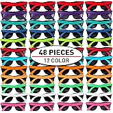 48 Pack 12 Colors Neon Sunglasses With Dark Lens, 80's Style Colorful Novelty Sunglasses For Bulk Party Favors, Beach & Summer Party, Goody Bag Fillers, For Boys, Girls, Teens & Adults