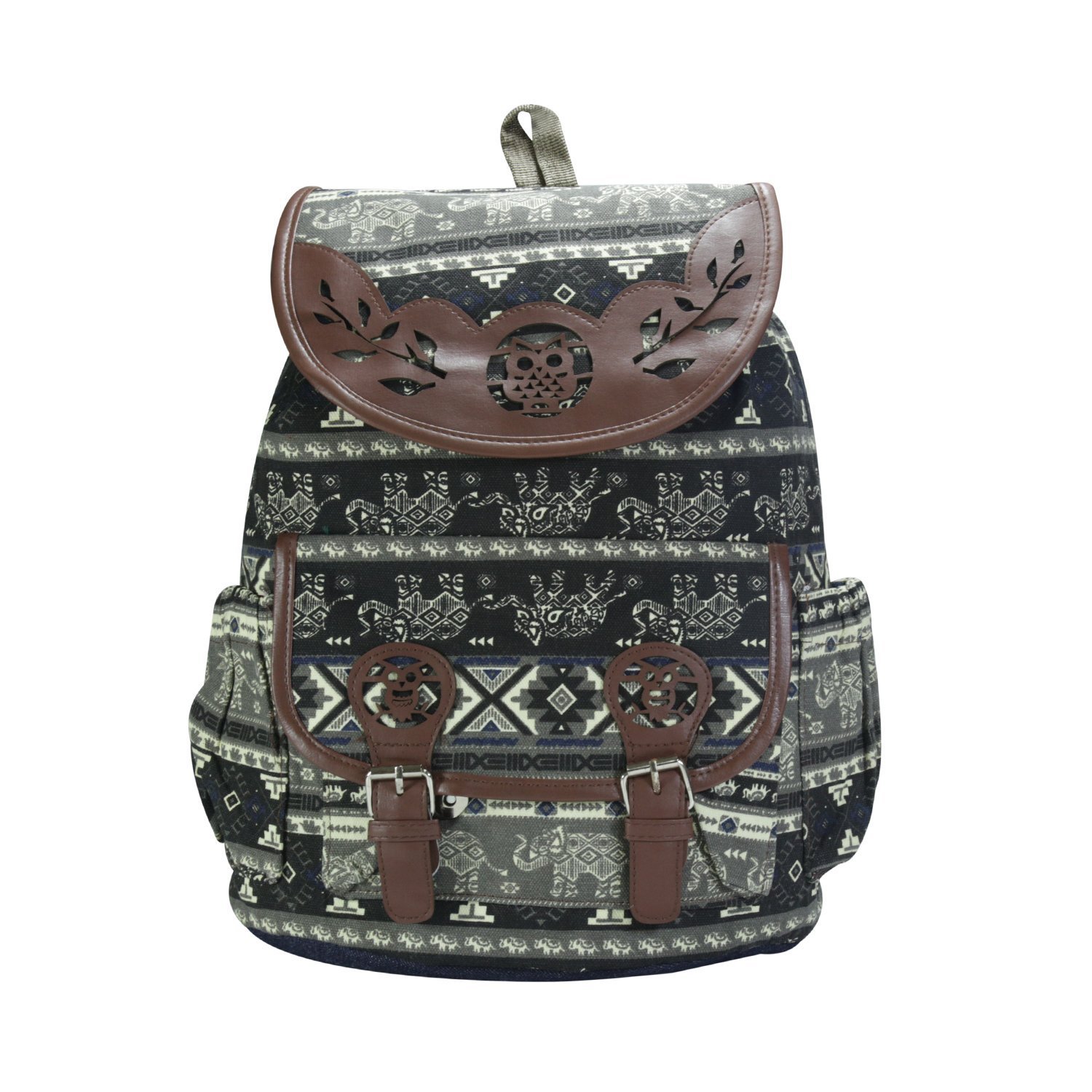 desence women & girls stylish backpack for college/school/travel -canvas stylish printed- 10 liters (black)