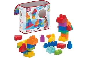 MEGA BLOKS First Builders Toddler Blocks Toys Set, Big Building Bag with 80 Pieces and Storage, Blue, Ages 1+ Years