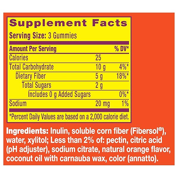 METAMUCIL FIBER GUMMIES FOR ADULTS, NO SUGAR ADDED ORANGE FLAVOR, 5G PLANT BASED PREBIOTIC FIBER SUPPLEMENT BLEND, 72 COUNT