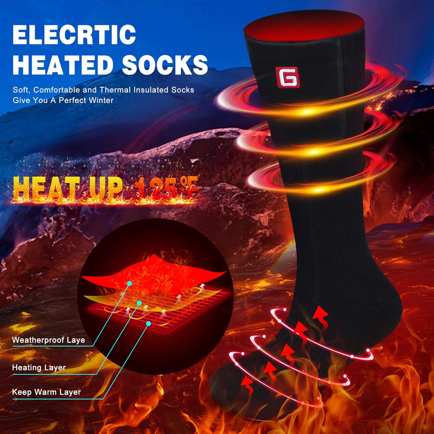 MMlove Heated Socks,Heated Socks Women Rechargeable Washable,Battery Thermal Socks, Electric Ski Socks Foot Warmers for Hiking Hunting Camping Fishing Socks: Clothing