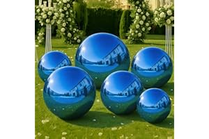 VEBESYET Blue 6PCS Inflatable Mirror Ball Set Giant Reusable Large Event Decoration Balloon PVC Bubble Balloon with Electric Pump for Party, Wedding, Decor