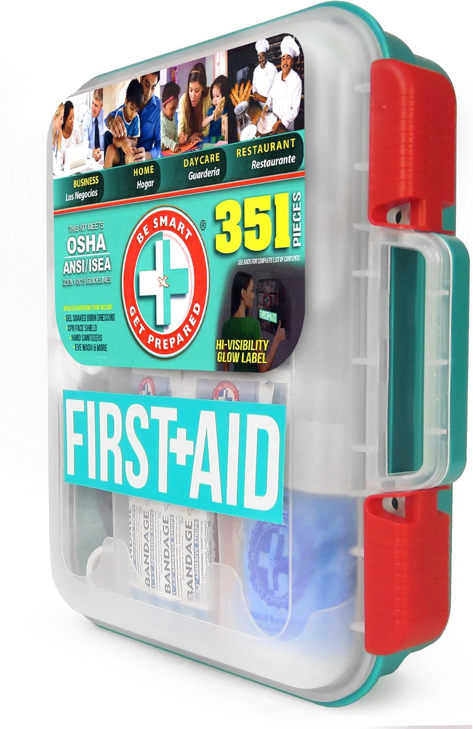 Be Smart Get Prepared - 351 Piece First Aid Kit - Exceeds OSHA ANSI/ISEA Standards for 100 People - Workplace, Home, Car, School, Emergency, Survival, Camping, Hunting, Sports: Health & Personal Care