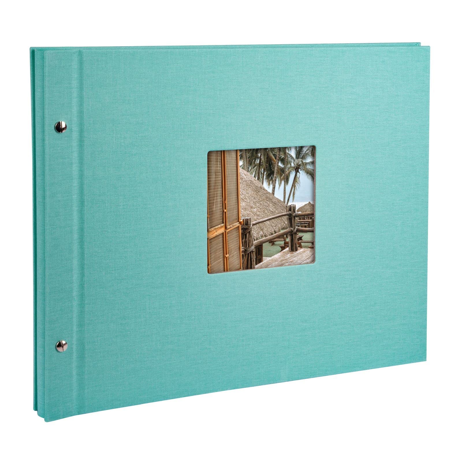 goldbuch Bella Vista Trend 28507 Screw Album with Window Cut-Out, 39 x 31 cm, Photo Album with 40 Black Pages with Glassine Dividers, Album Expandable, Canvas Photo Book, Aqua