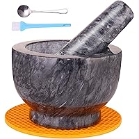 Mortar and Pestle Set, Guacamole Bowl Polished Natural Marble Stone, Grinder and Crusher, with Silicone Mat & Spoon - 300ml(M