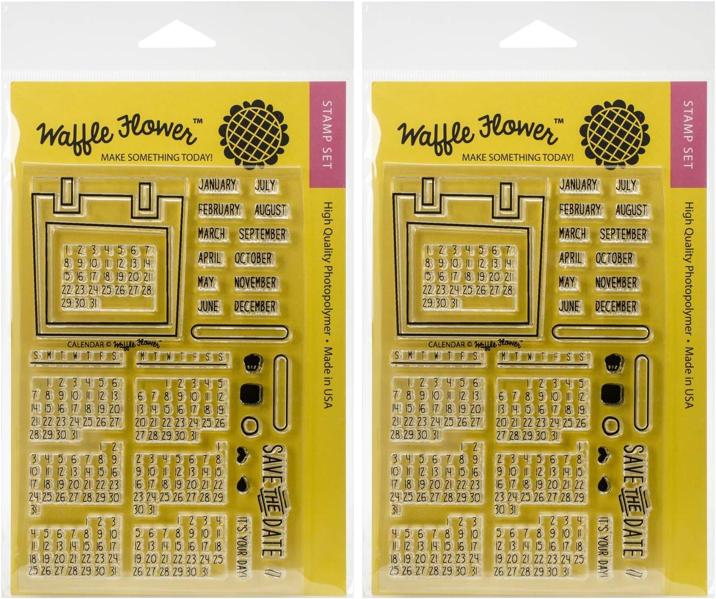 Waffle Flower Crafts 271020 Clear Calendar Stamps, 4 x 6 (Тwo Рack)