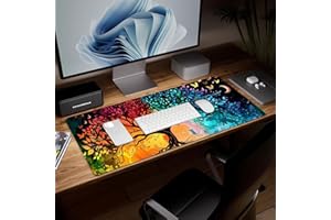 Leather Tree Desk Pad, Colorful Art Mouse Pad Large Computer Keyboard Gaming Mousepad Waterproof Desktop Protector & Cover, D