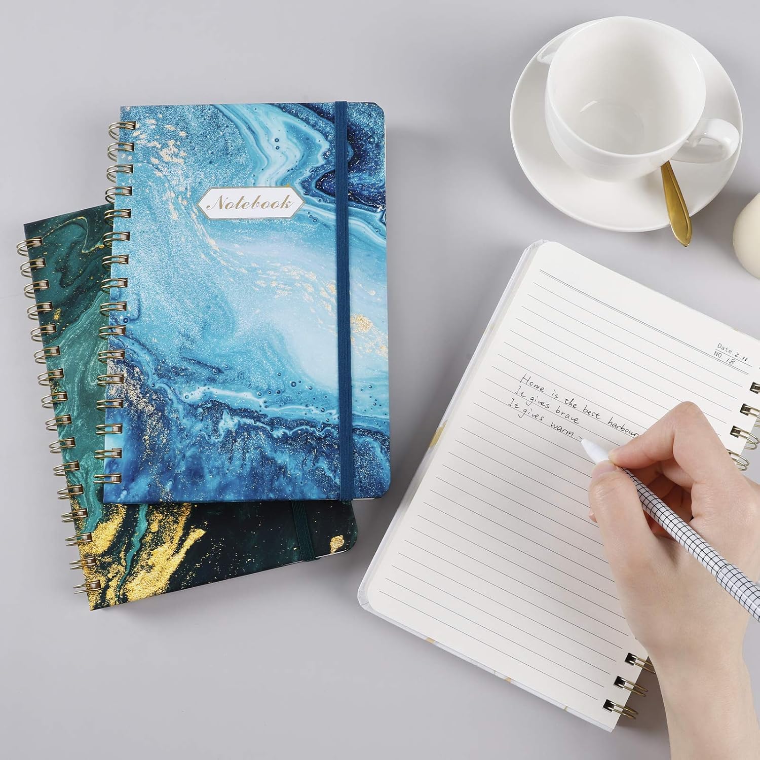 EOOUT 3 Pack A5 Ruled Journal/Spiral Notebook, 6"x 8.5", 160 Pages, Twin-Wire Binding, Marble Pattern, Back Pocket, 100gsm Paper, for Office, School Supplies : Office Products