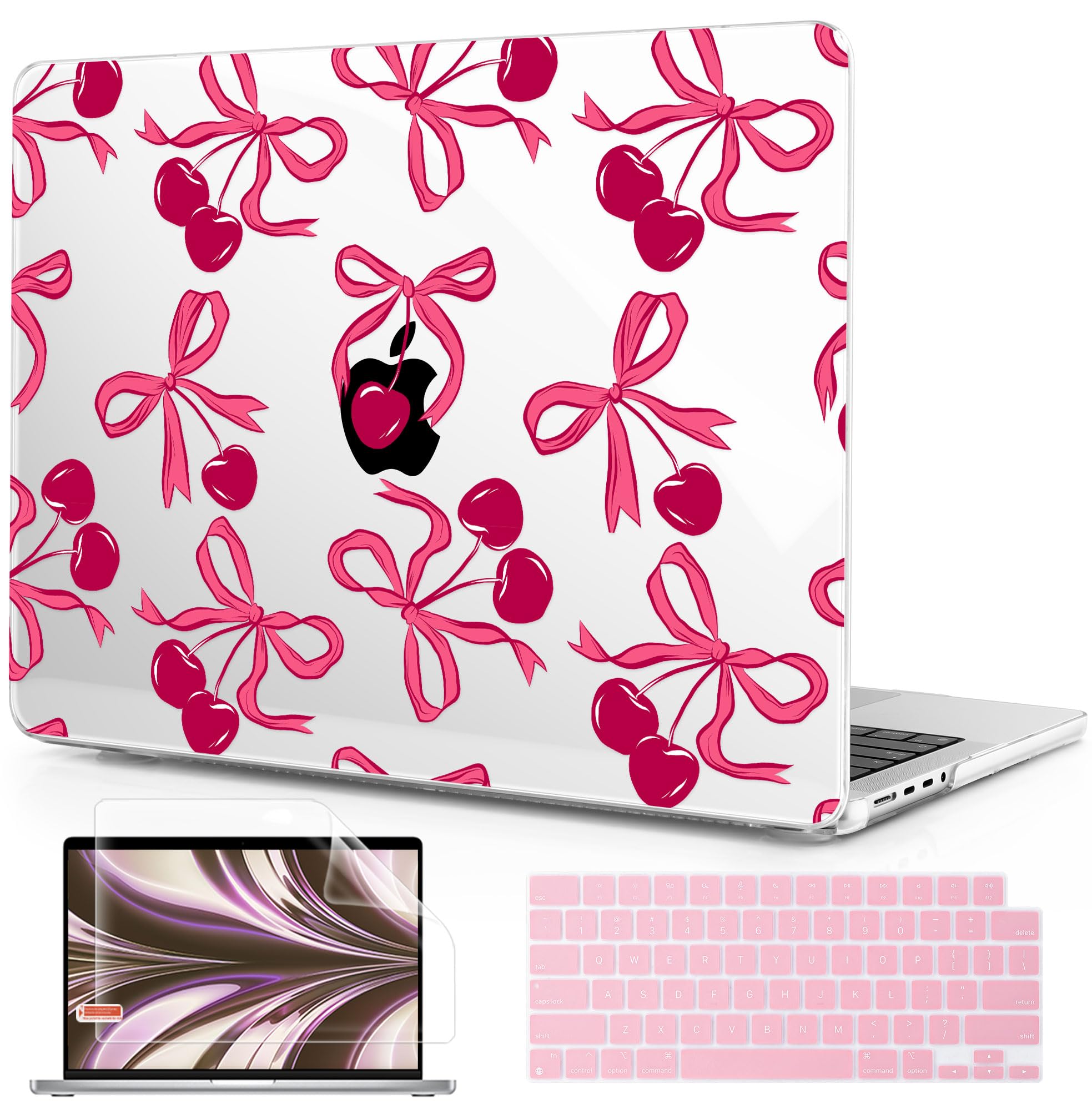 Photo 1 of **DAMAGED** ICEKEE for MacBook Pro 16 inch M5 2026 2025-2021 Release M5 M4 M3 M2 M1 Pro/Max, A3429 A3428 A3402 A3186 A2991, Plastic Hard Shell Case & Keyboard Cover & Screen Protector, Bows and Cherries