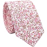 BELLUNO Cotton Floral Tie for Men, Skinny Flower Necktie for Wedding, Party, Activities, Cotton Slim Tie + Gift Box