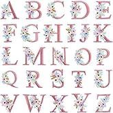 beinkmake 26Pcs A-Z Embroidery Alphabet Patches Pink Iron on Letter Patches Sew on Flower Letter Patch for Clothing Dress Shirts Jackets Backpacks Hats