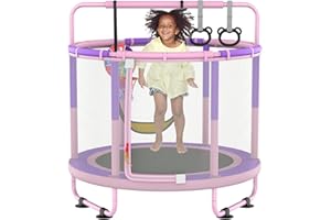 LANGXUN 60" Trampoline for Kids, 5ft Toddler Mini 6-in-1 Trampoline Indoor Outdoor with Swing, Basketball Hoop, Dart Board, Rings, Christmas Toys Birthday Gifts for Girls Boys