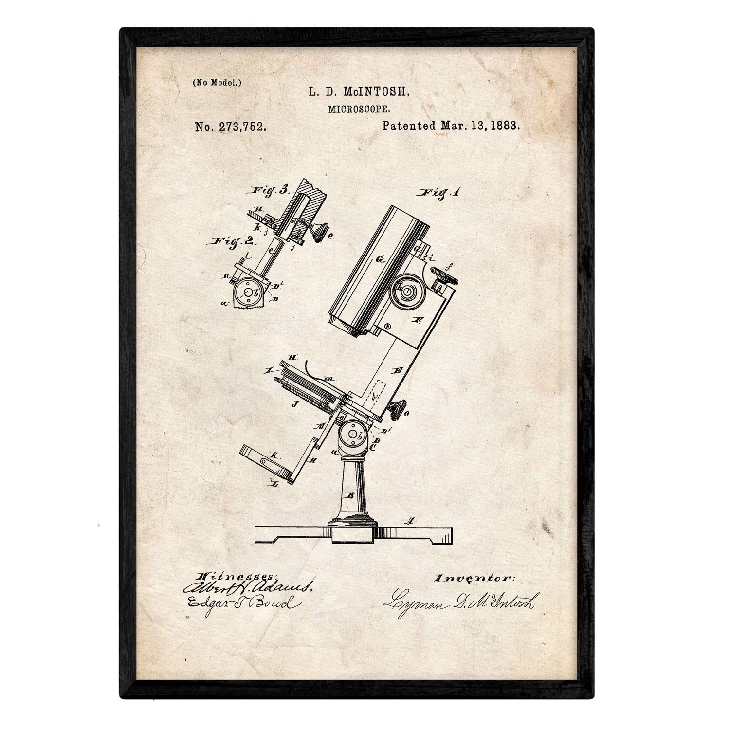 Nacnic Poster Microscope patent. Sheet with old design patent in A3 size and vintage background