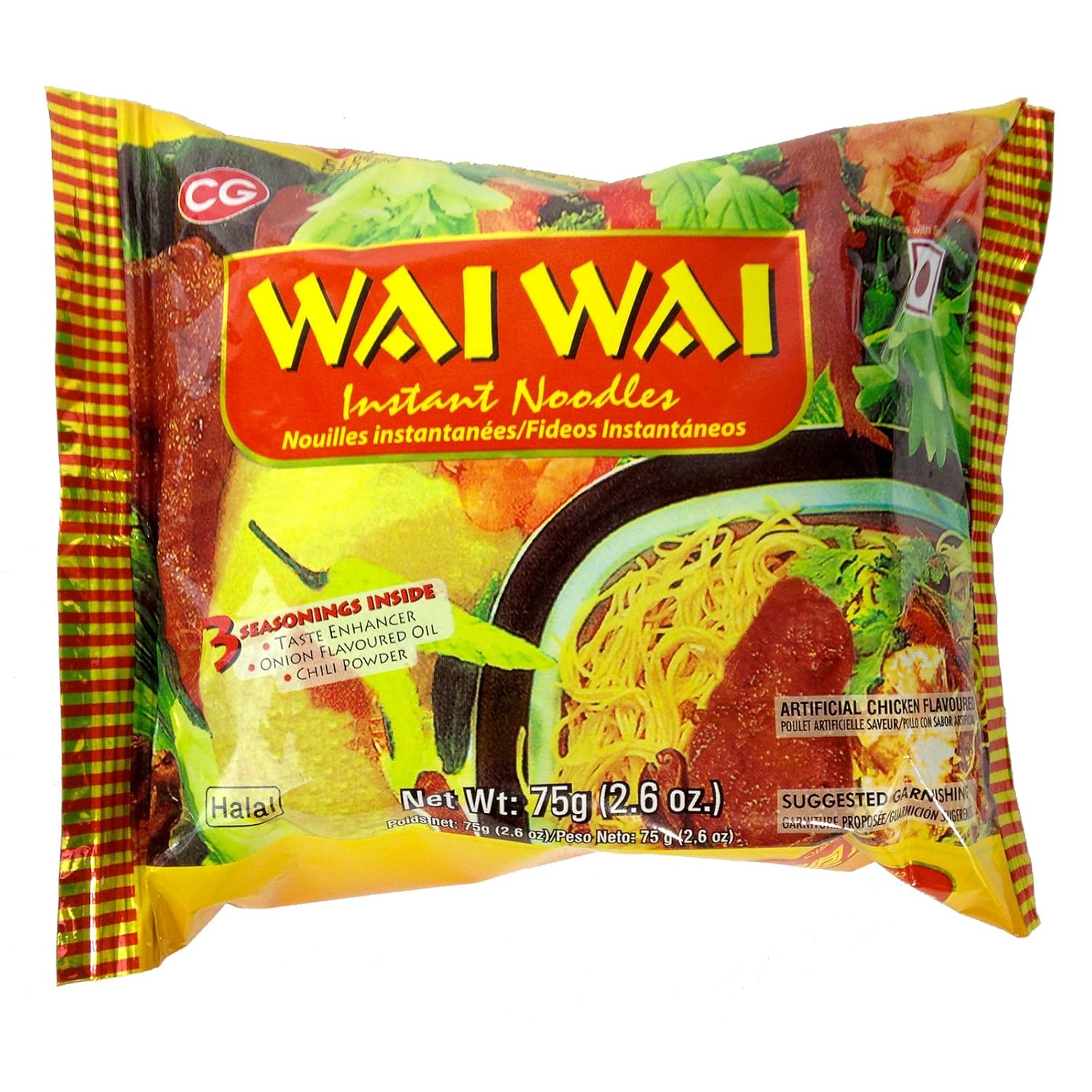 Amazon Com Wai Wai Instant Noodles Chicken Flavored 2 6 Ounce 75g Packages Pack Of 30 Grocery Gourmet Food