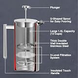 VonShef 12 Cup Cafetiere 1.5L Double Walled Stainless French Press view 3