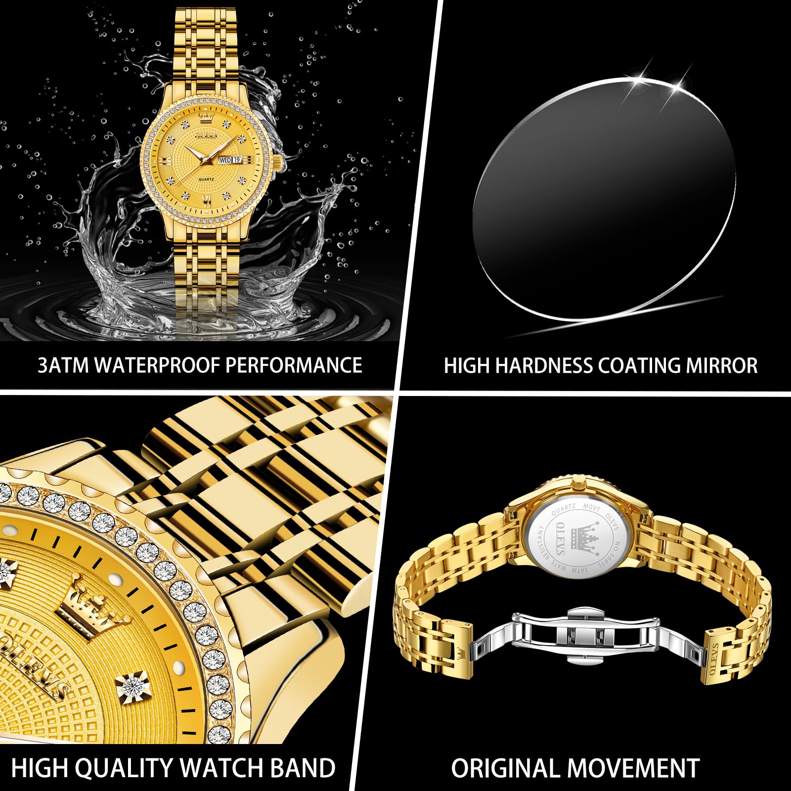 OLEVS Womens Watches Small Face Ladies Watches for Women with Day Date Diamond Silver Gold Two Tone Stainless Steel Waterproof Analog Reloj para Mujer Classic Fashion Dress Quartz Womens Wrist Watch