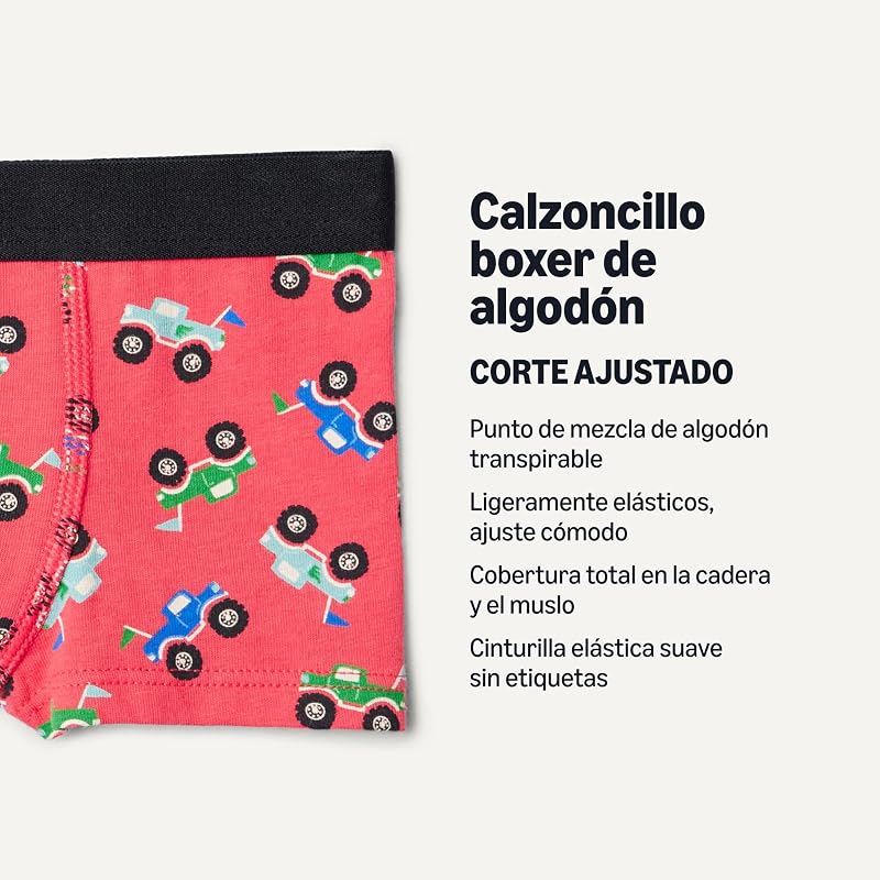 Calzoncillo Bóxer de Punto de Algodón Niños, Pack de 10, Gris/Rayas/Camiones, 8-9 años