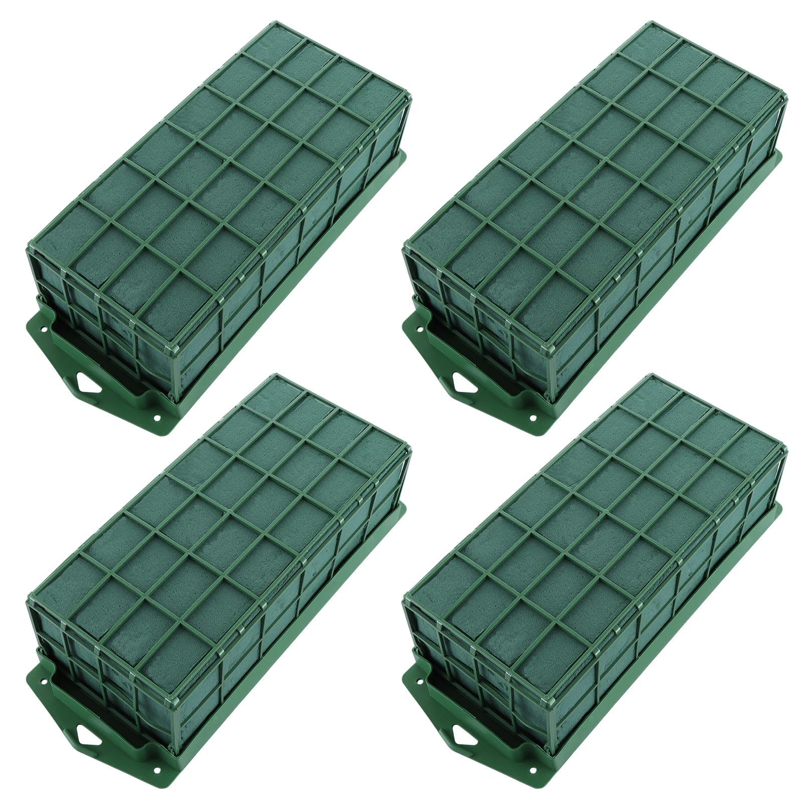 LDXDRU 4 Pack Rectangular Floral Foam Cage, 30 x 11 x 8cm Green Flower Block Holder, Caged Grid for DIY Fresh Artificial Flowers, Party Wedding