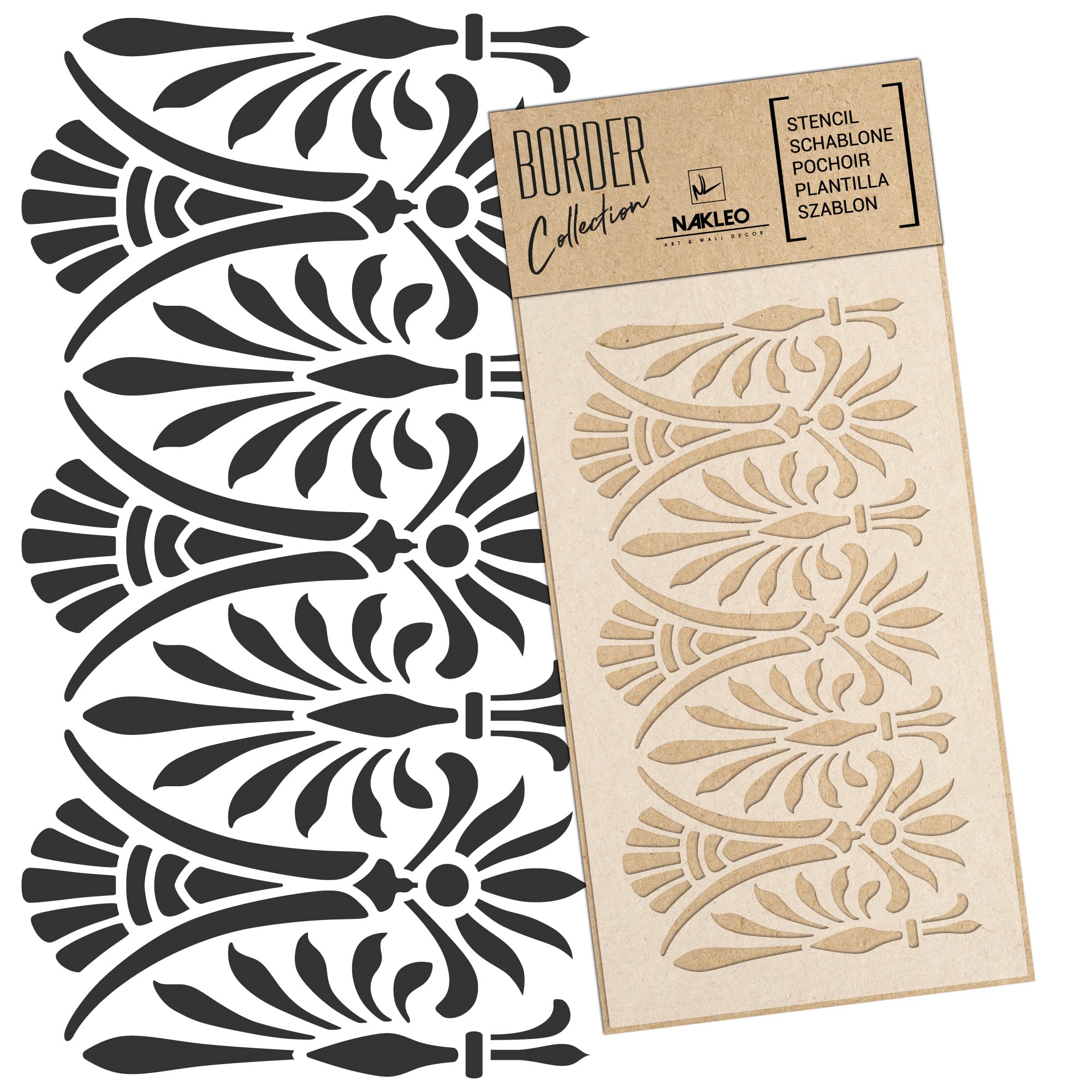 NAKLEO Border Wall Stencil 21x45cm, Classic Greek Ornament Pattern, Reusable Plastic Template, Painting Stripe DIY Art and Craft Home Decor, Fabric Furniture Wood Paper Patio