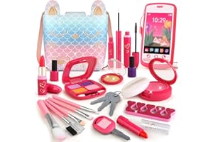 Woumserta Pretend Makeup for Toddlers, Play Makeup Kit for Little Girls Age 3-5, Mermaid Toy with Fake Make up Set for Kids, Christmas Birthday Gifts for 3 4 5 Year Old Girl