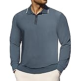Men's Casual Polo Shirts Long Sleeve Textured Collared Pullover Knit Ribbed Classic Golf Polo Sweaters
