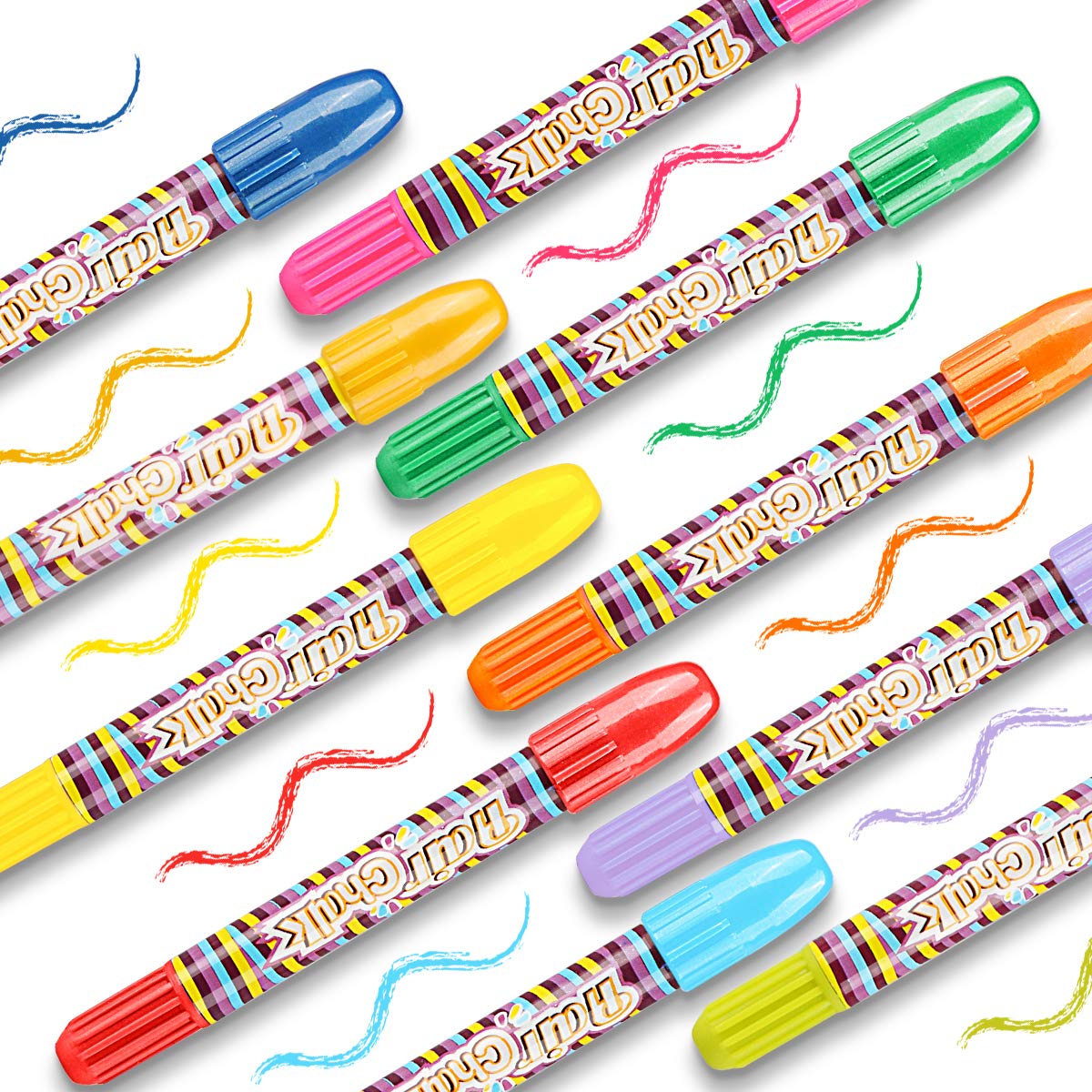 Tiza de Pelo, 10 colores temporal Cabello Tiza color Set Tinte no tóxico Color de tiza para niñas y niños pelo teñido, fiesta, Navidad y Cosplay DIY