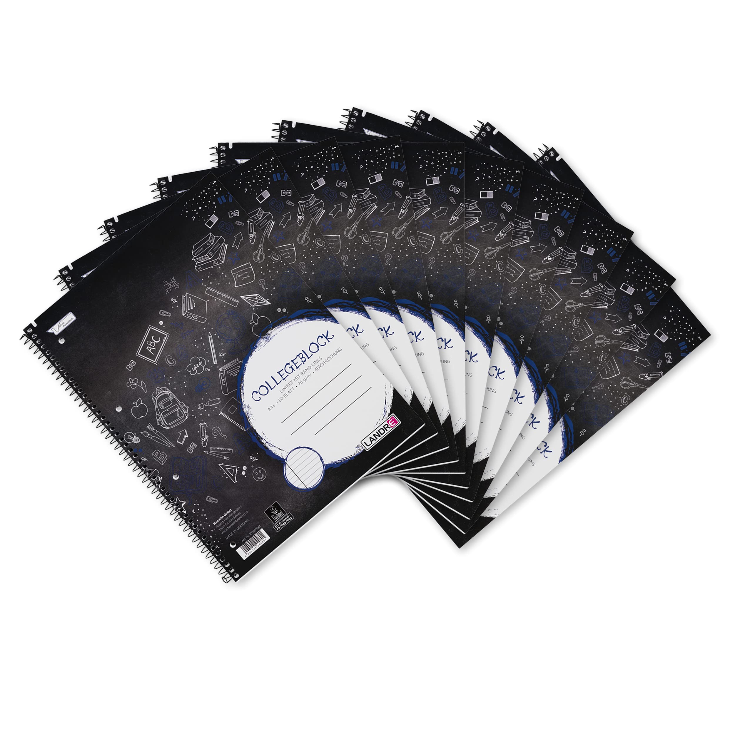 Landre A4 College Notepad with Margin 80 Sheets Black (Pack of 10)