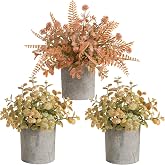 RUIDKUN 3 Pack Mini Orange Fake Potted Plants Artificial Plastic Eucalyptus Plants Fall Decor for Home, Office, Desk, Bathroom, Coffee Table &amp; Shelf