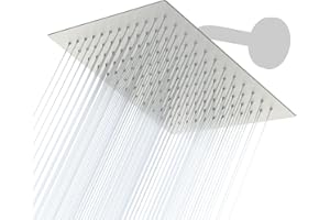 Lordear Rain Shower Head 8 Inch Brushed 304 Stainless Steel, 8” Square Rainfall High Pressure Bathroom Shower Head Waterfall Coverage with Silicone Nozzle Showerheads