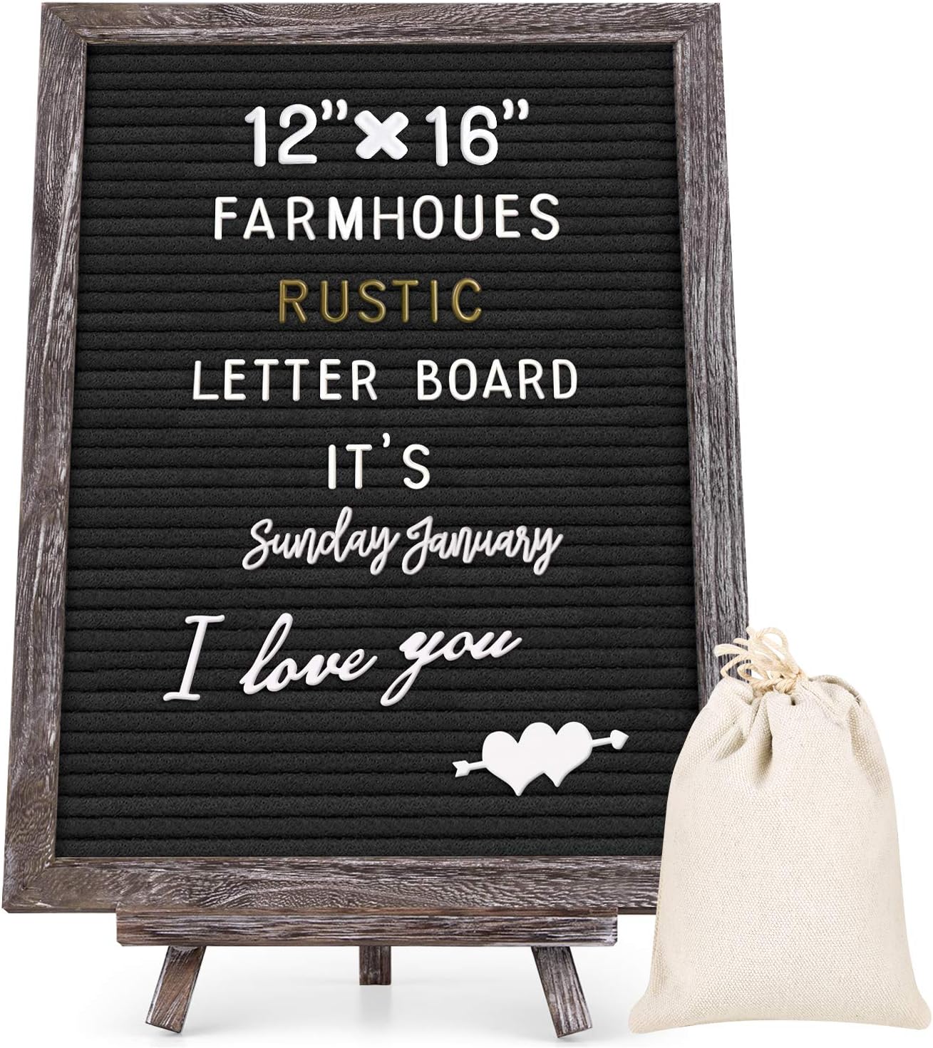 Gelibo 16x12 Rustic Letter Board with 750 Precut White & Gold Letters,Months & Days & Extra Cursive Words, Wall & Tabletop Display, Letter Bags, Scissors (Brown Rustic 16x12 Gray)