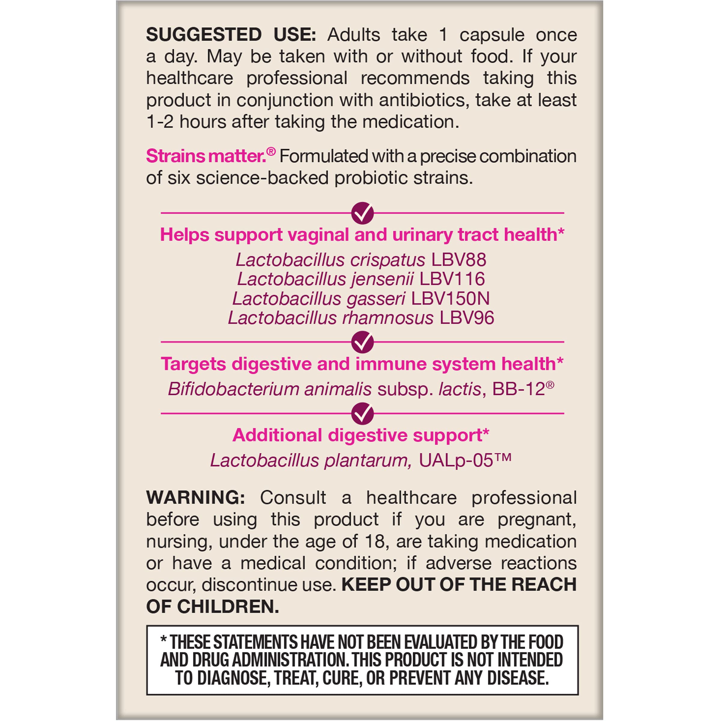 Jarrow Formulas Fem-Dophilus Advanced Vaginal & Digestive Probiotics 10 Billion CFU With 6 Clinically-Studied Strains, For Vaginal, Urinary Tract, Digestive & Immune Support, 30 Capsules, Shelf-Stable