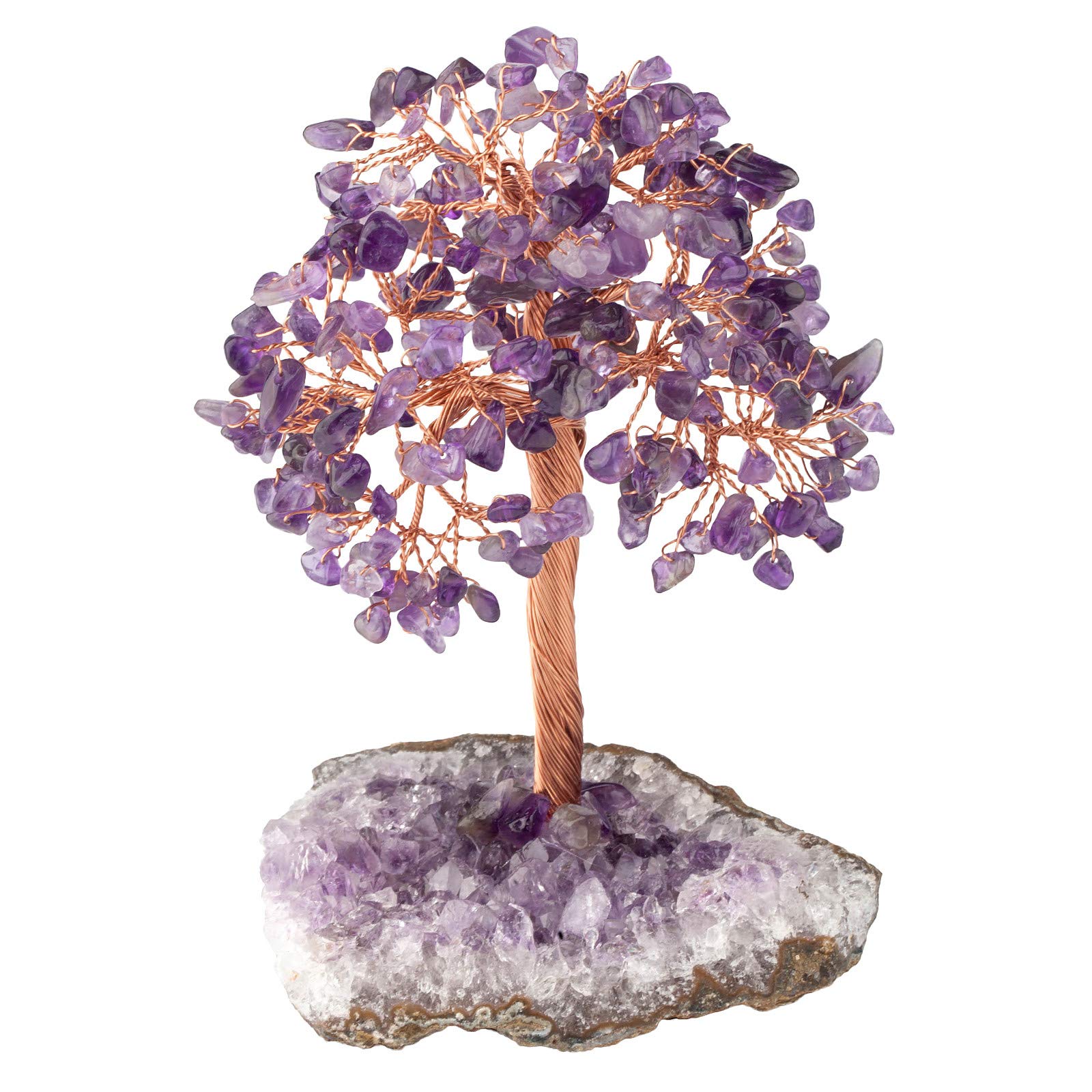KYEYGWO Healing Amethyst Stone Money Tree for Good Luck Wealth, Handmade Figurine Bonsai on Natural Amethyst Cluster Base 4.5"-6" High