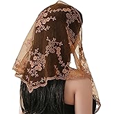 Lusstiazz Triangle Veil with Lace Edge, Floral Pattern Sheer Tulle Chapel Bridal Veil for Wedding, Church, Daily Use Mantilla