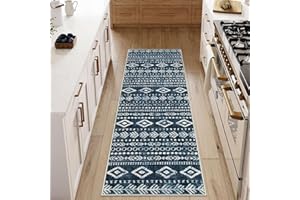 Lahome Moroccan Boho Kitchen Runner,2x6 Washable Runners for Hallways Non-Slip Entryway Rug Runner,Low-Pile Soft Geometric Rug Indoor Carpet Runner for Bathroom Laundry Room Bedroom (Navy Blue)