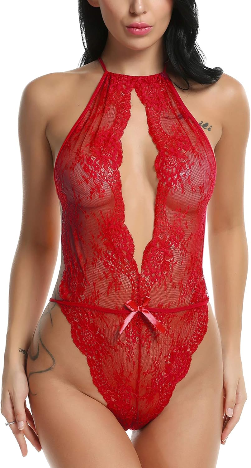 Avidlove Lingerie for Women Teddy One Piece Lace Babydoll Bodysuit: Clothing