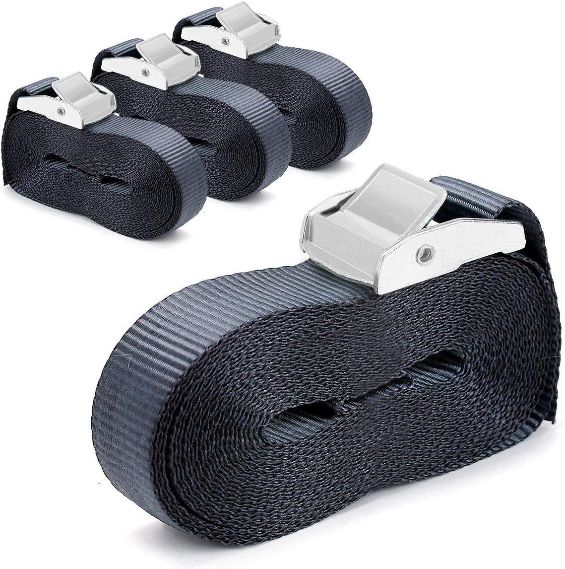Nihoooo Cargo Sturdy Lashing Strap - 4 Pack 16 ft Heavy Duty Tie Down Straps - Padded Cam Siainless Lock Buckler - Car Luggage Kayak Trailer Camper Motorcycle (Black)