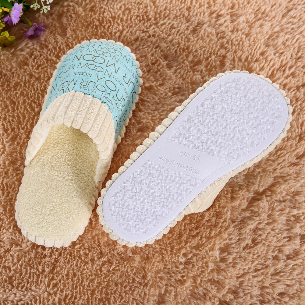 zibuyu unisex warm soft anti-slip letter cotton slipper shoes pink women men