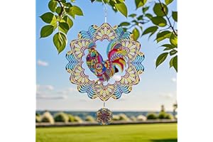 BUARO8AGA Wind Spinners Outdoor Hanging Rooster - Metal Chicken Gifts for Mom Women Grandma Men, 11.5 Inch 3D Stainless Steel Laser Cut Art Kinetic Wind Spinner for Indoor/Garden Porch Yard Decor