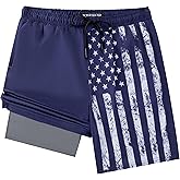 Yhjoxlp Men's Swim Trunks with Compresssion Liner 7" Swimwear Board Shorts 2-in-1 Bathing Suits with Zipper Pockets