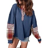 Acelitt Women Casual Color Block Long Sleeve V Neck Waffle Knit Shirts Tops,S-XXL