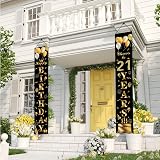 POPOYU Happy 21st Birthday Door Banner Black Gold Fabric 21 Years Old view 6