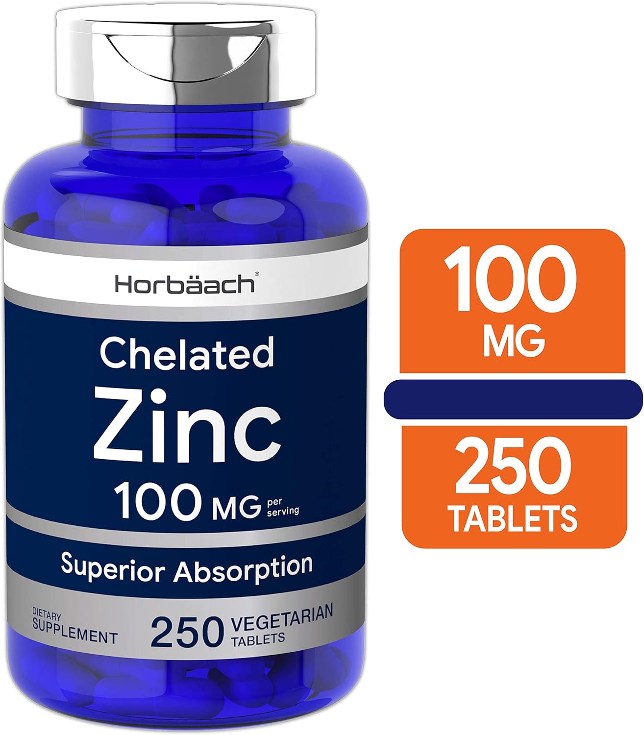 Suplemento de zinc quelado 100 mg 250 tabletas alta
