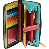 Visconti STR5 Women's Secure RFID Blocking Large Leather Bifold Zip-Around Clutch Wallet Purse - Black Multi
