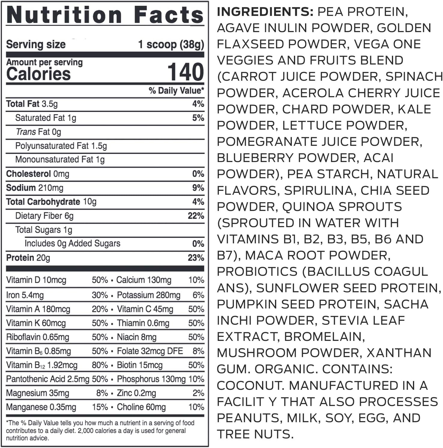 Vega One Organic Meal Replacement Plant Based Protein Powder, Chocolate - Vegan, Vegetarian, Gluten Free, Dairy Free with Vitamins, Minerals, Antioxidants and Probiotics (17 Servings, 1lb 9oz): Health & Personal Care