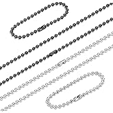 ORAZIO 2PCS Stainless Steel Military Dog Tag Ball Chain Necklace for Men Women 2.4mm Bead Chain Set with Connector Silver Tone Black 20-30 Inches