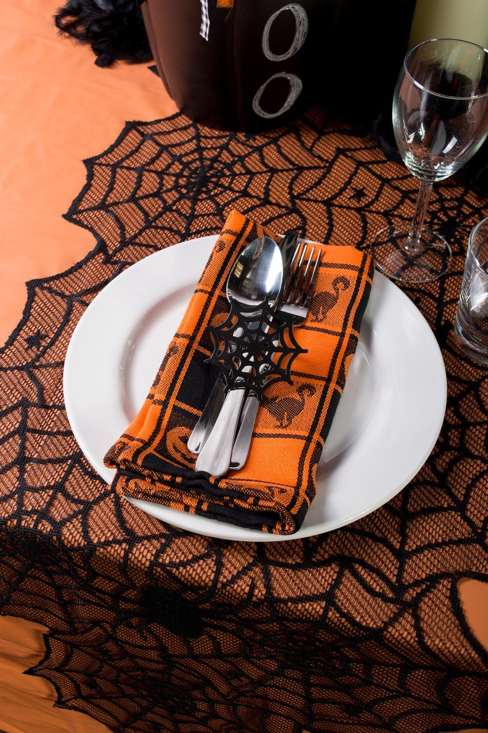 DII 18x72" Polyester Lace Table Runner, Black Spider Web - Perfect for Halloween, Dinner Parties and Scary Movie Nights: Home & Kitchen