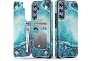 Goodon for Samsung Galaxy S25 Plus Case Wallet - Flip Folio Leather Cover with Trendy Floral Design, 3 Card Slots & Kickstand Function, Protective Phone Case for Women and Girls - Blue Marble
